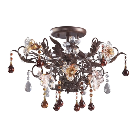 Elk Lighting Cristallo Fiore 3-Lght Semi Flush in Deep Rust w/Clear & Amber Florets 7044/3